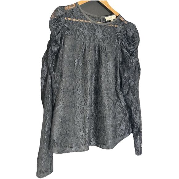 LOFT Lace Blouse Mock Neck Long Sleeve Top Black Size‎ M Whimsigoth Fairy - Picture 1 of 9